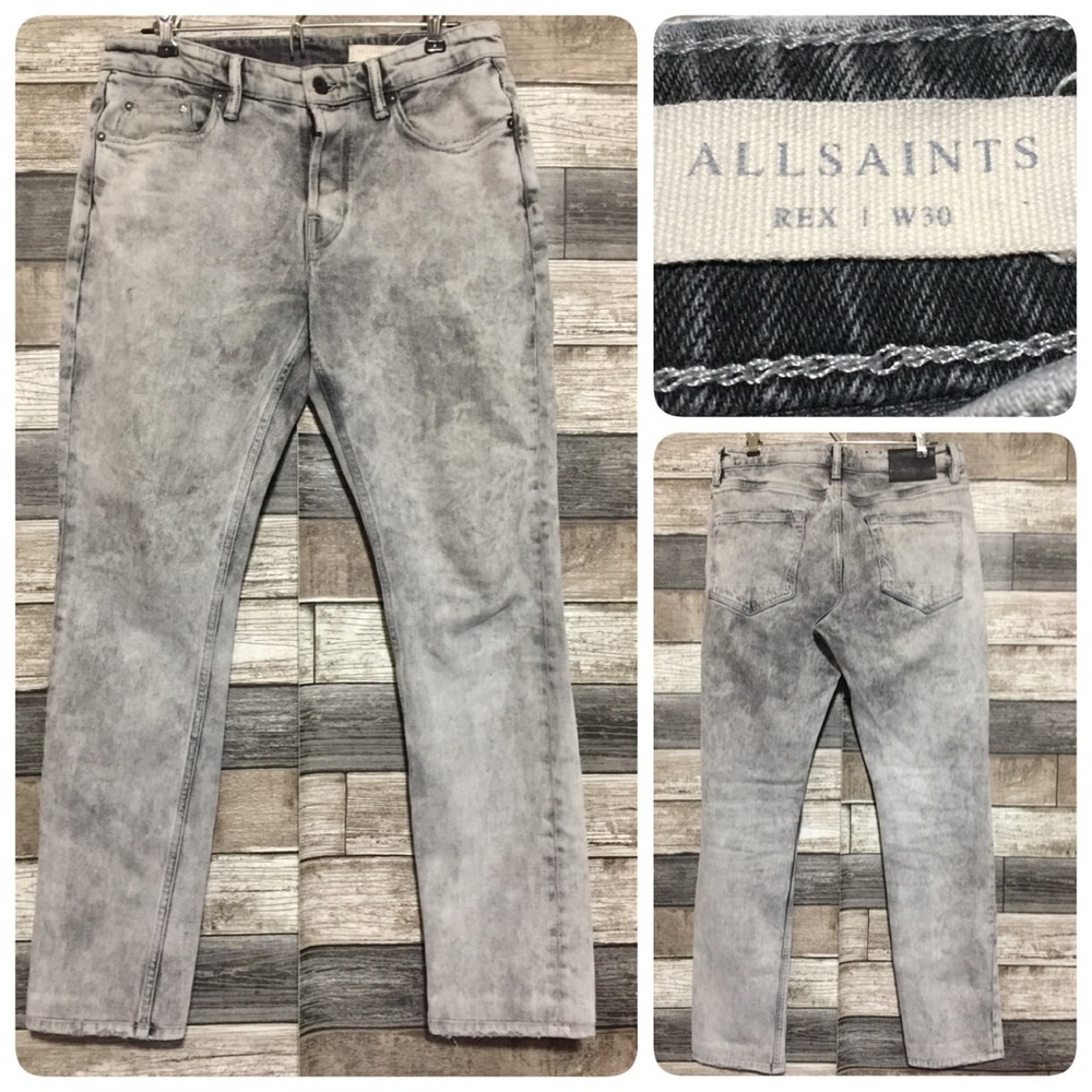 All Saints Rex Slim Fit Jeans Men 30x28.5 Gray Acid Wash Button Fly (Read Desc)